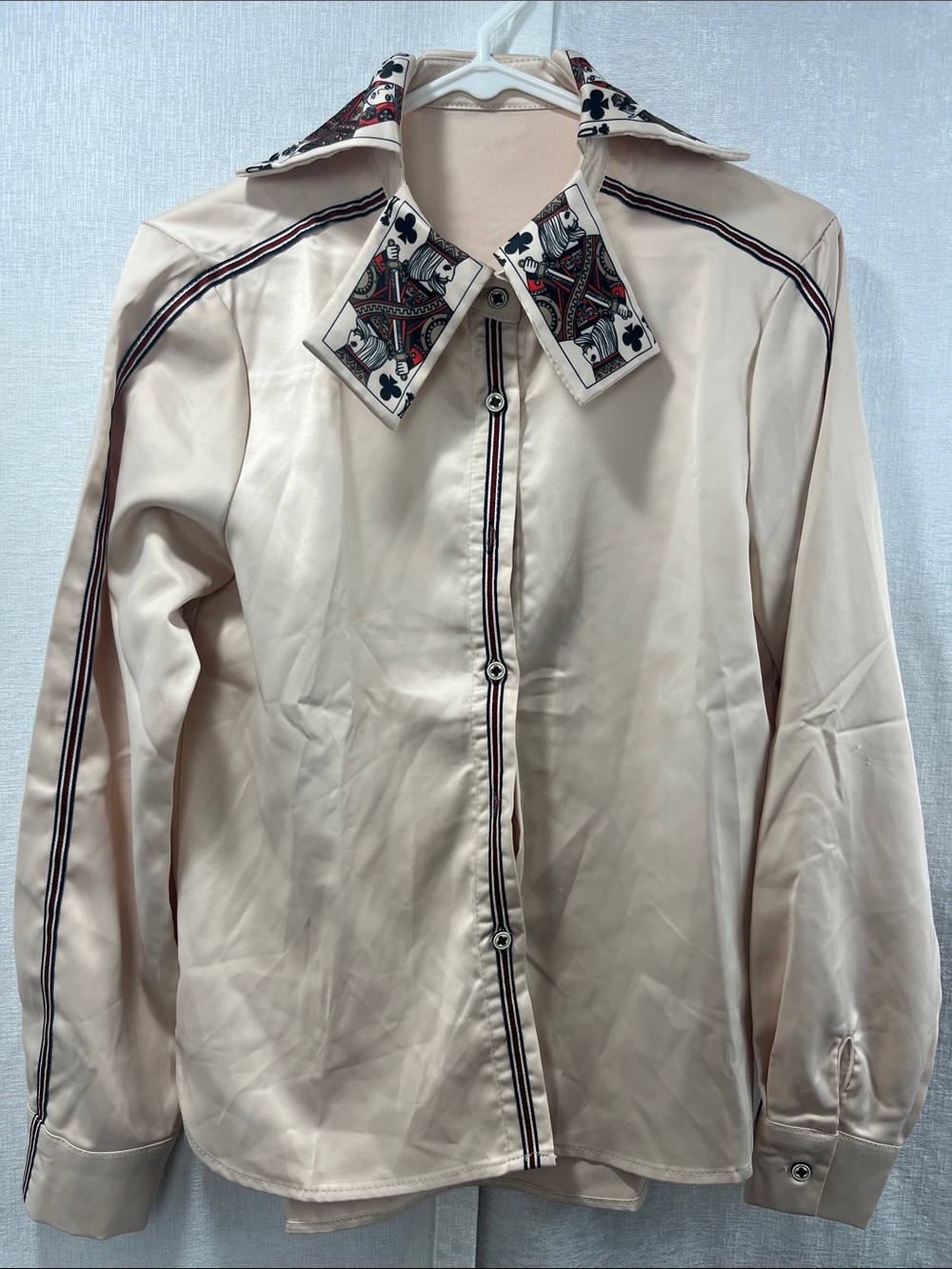 Women's Cream Button-Front Blazer Shirt with Decorative Trim
